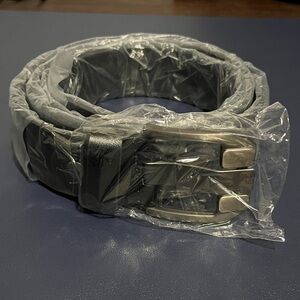 New Men's Black Belt with Silvery-Black Metal Buckle 52" Total Length